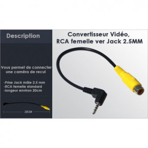 Convertisseur Vidéo, RCA femelle vers Jack 2.5MM pour GPS