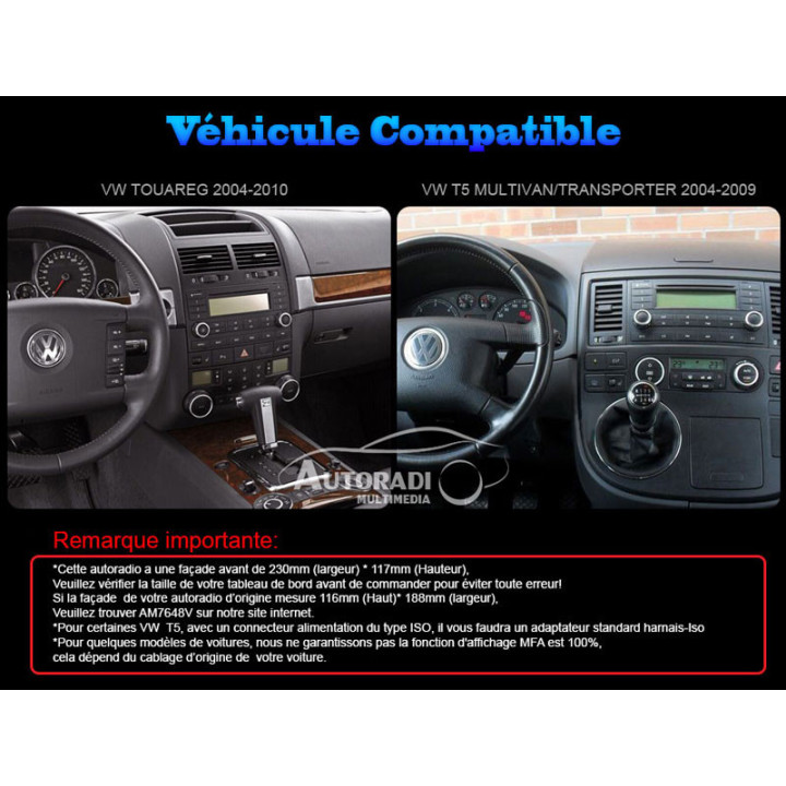 Autoradio Android Multimédia pour VW T5, Touareg,....