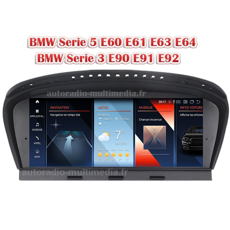 Autoradio full tactile GPS Bluetooth Android & Apple Carplay BMW Série 5  M5, E60, Série 6 E63, E64 ,Série 3 E90 + caméra de recul
