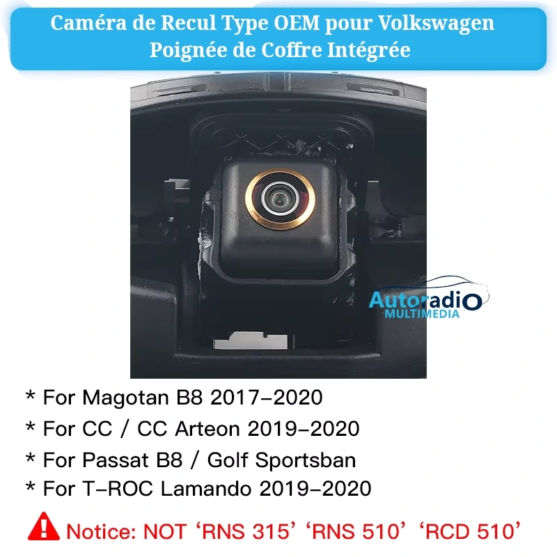 Caméra de Recul Type OEM pour Volkswagen  – Poignée de Coffre Intégrée