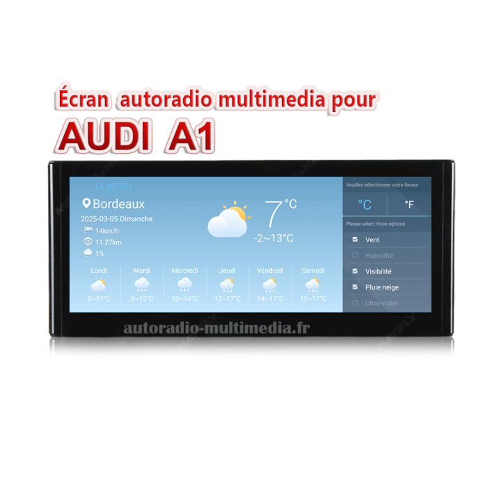 Autoradio Multimédia Android 15 pour Audi A1 Processeur Snapdragon 680