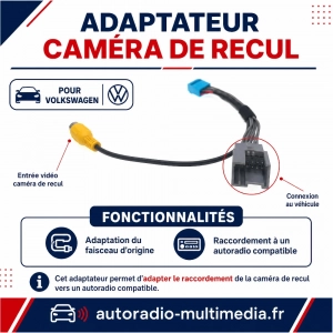 Adaptateur caméra de recul RCA pour Volkswagen – faisceau T pour autoradio d’origine