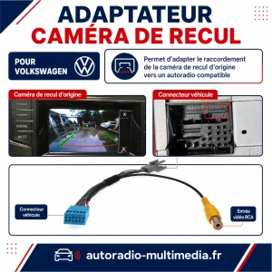 Adaptateur caméra de recul Volkswagen – connecteur RCA et raccordement autoradio d’origine