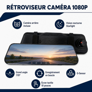 Rétroviseur caméra 1080P avec caméra de recul et écran tactile 10 pouces