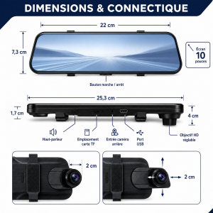 Rétroviseur caméra 1080P avec caméra de recul et écran tactile 10 pouces
