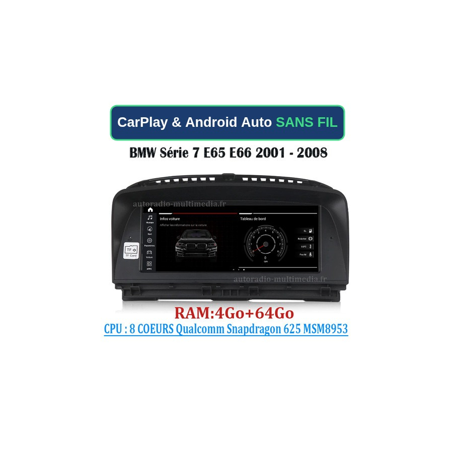 Autoradio BMW Série 7 E65 E66 CarPlay Android Auto sans fil