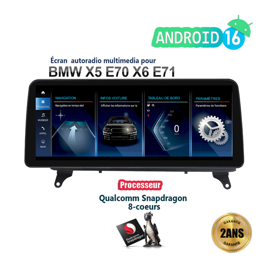 Écran multimédia Android 16 BMW X5 E70 X6 E71 CarPlay Android Auto sans fil