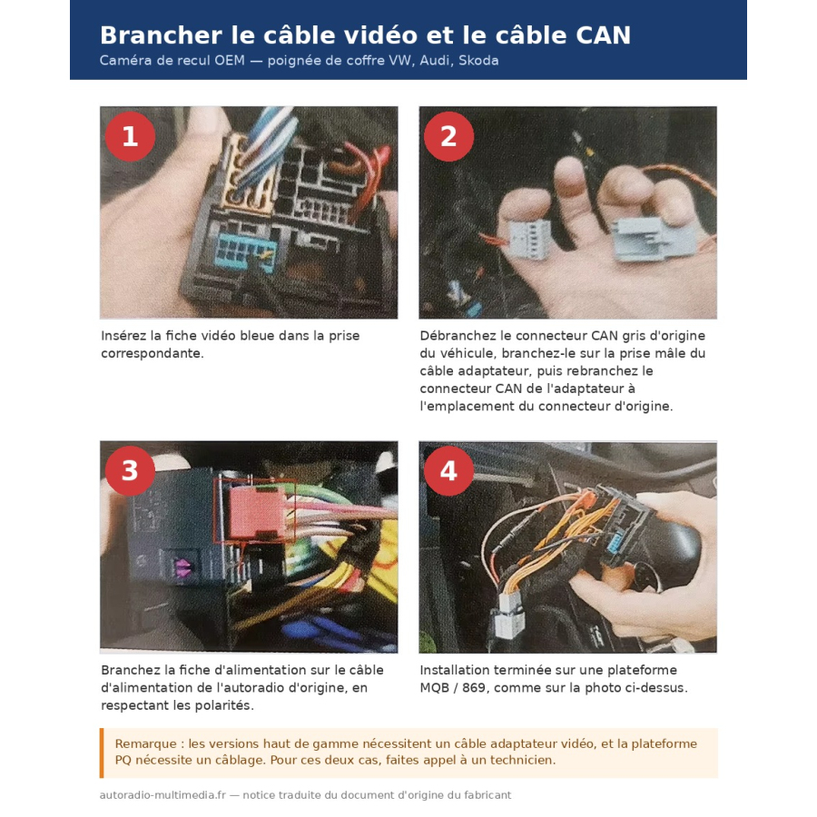 Caméra de recul OEM poignée de coffre VW, Audi, Skoda